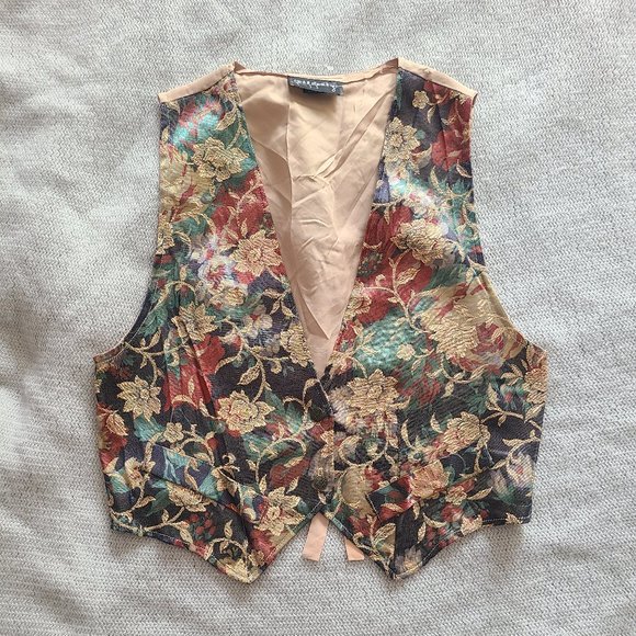 Vintage Tapestry and satin floral 90s Vest - Picture 1 of 4